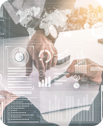 Graphic Display of Sales and Automation Notes with a Hand pointing to digital marketing graphs and charts
