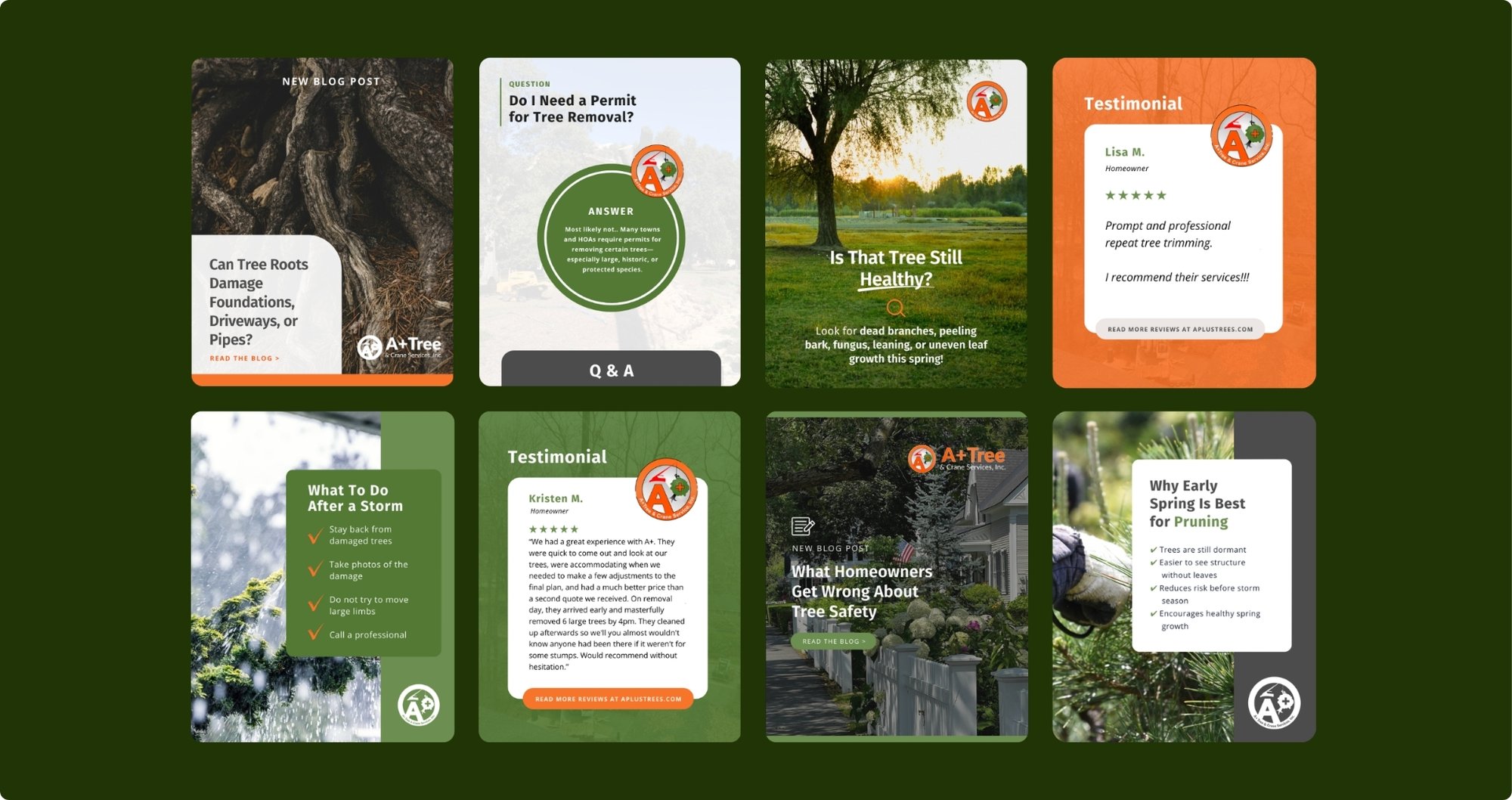 Instagram carousel showcase designed by TDG for A+ Tree and Crane Raleigh tree service