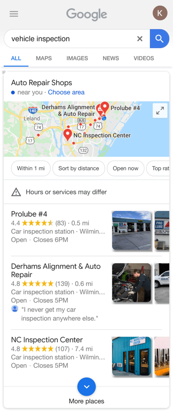 google my business listings in search