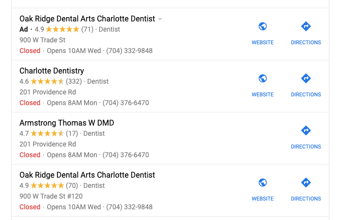 Local SEO Search Charlotte Dentist