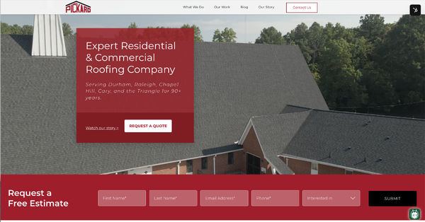 Roofing company website home page example built on HubSpot CMS