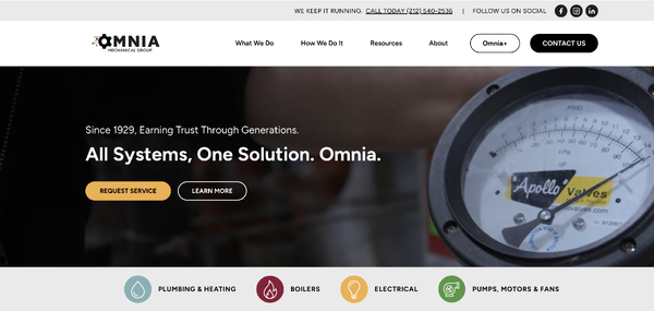 Home page of website for a home services company in New York City